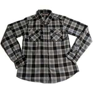 Dixxon Women's Flannel "The Mickey" Black Gray Plaid Button Up Shirt WM